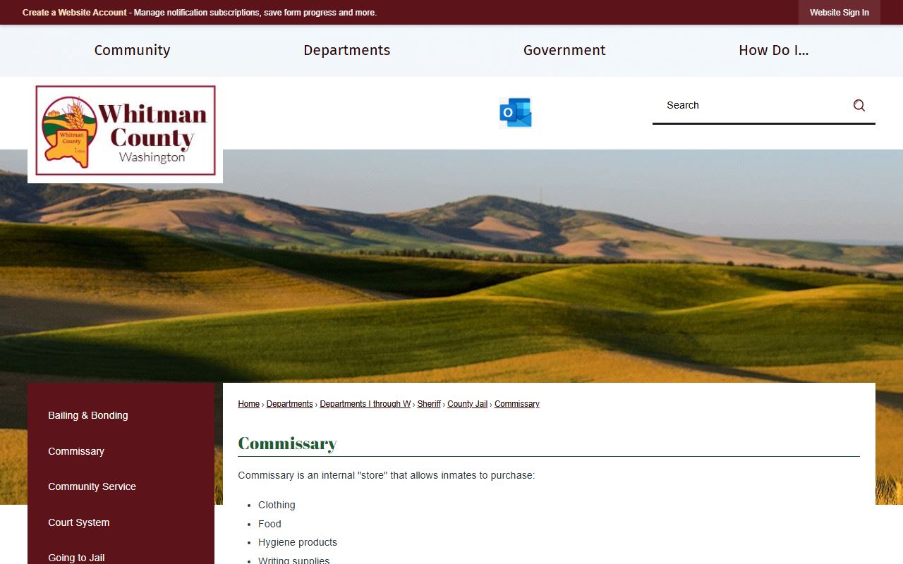 Whitman County Jail commissary and inmate money information