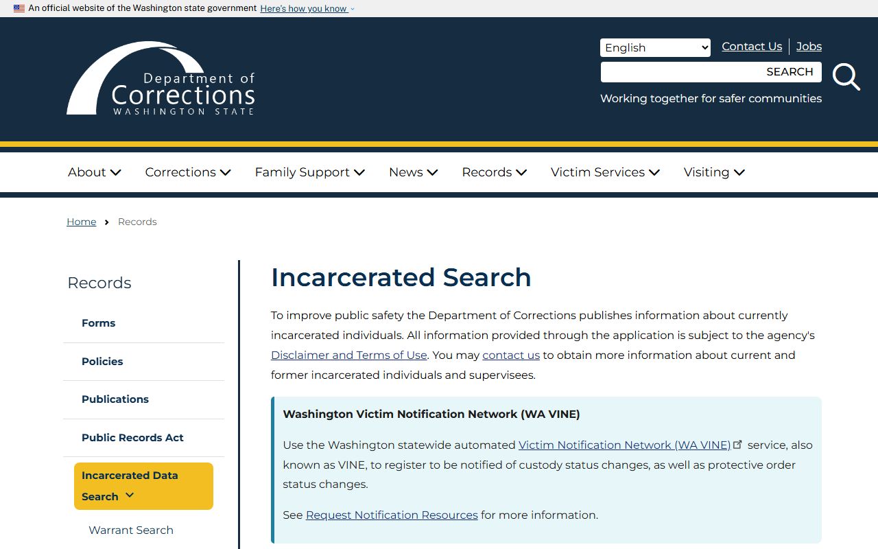 Washington DOC incarcerated search for Whitman County state prison custody