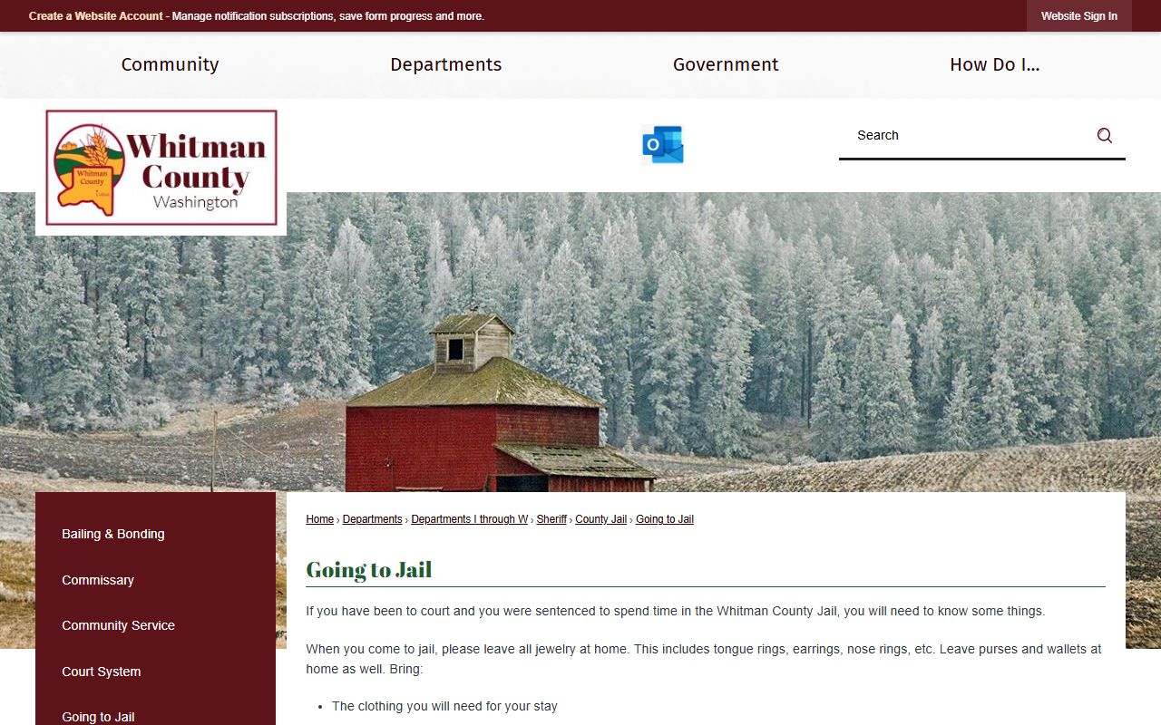 Whitman County inmate records booking and intake information