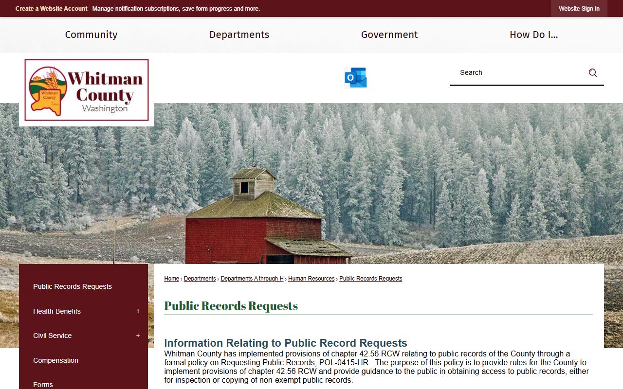 Whitman County inmate records public records request page